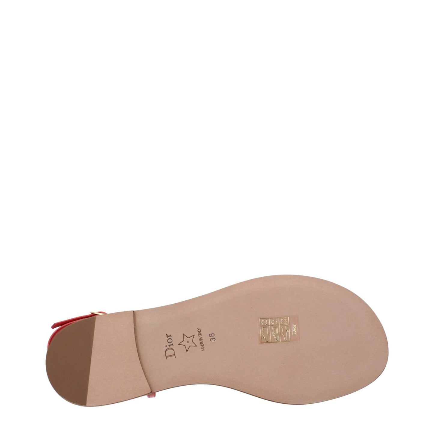 Bottom view of Christian Dior Pink Leather Flip-Flop Sandals showing sole details and branding.