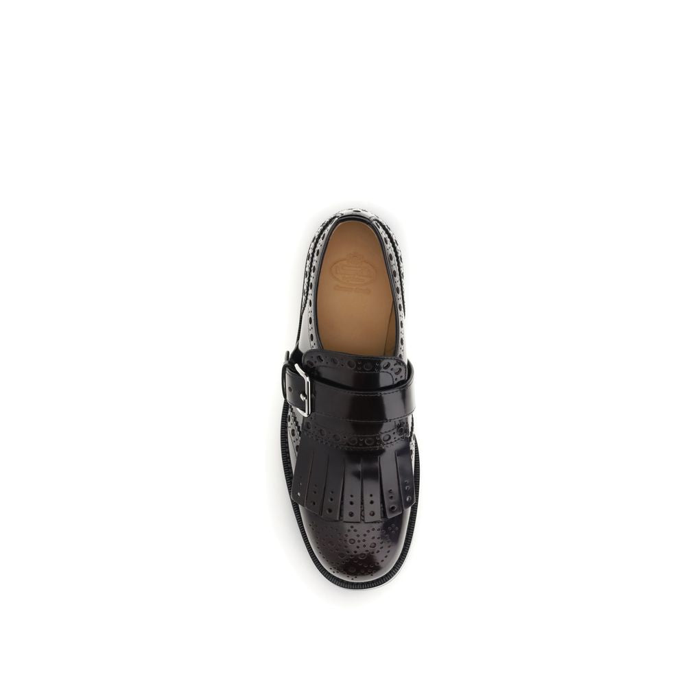 Church's Bordeaux Leather Oxfords And Derbies with buckle and fringe details, top view.