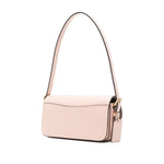 Cream Coach Zoe leather shoulder bag with gold-tone clasp and shoulder strap, featuring a rectangular shape. Size: Depth 7cm, Height 10cm, Width 19cm.