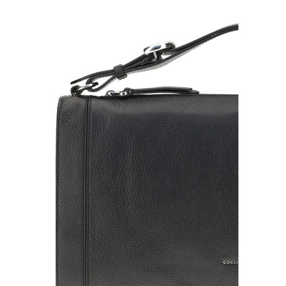 Coccinelle Black Calf Leather Bos Taurus Handbag with adjustable handle and silver logo embellishment