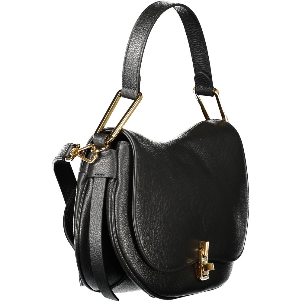 Coccinelle Black Leather Women Handbag with shoulder handle and gold swivel closure, showcasing elegant design and craftsmanship.