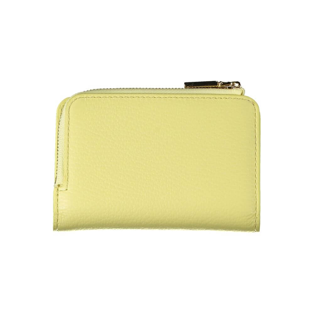 Coccinelle Yellow Leather Wallet with card spaces, coin purse, zip and automatic closure, featuring brand logo.