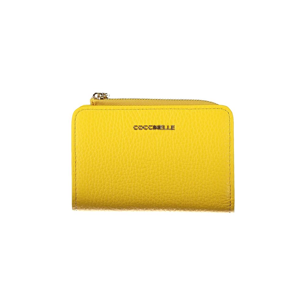 Coccinelle Yellow Leather Women Wallet with zip closure, elegant design, spacious compartments, and dedicated coin purse.
