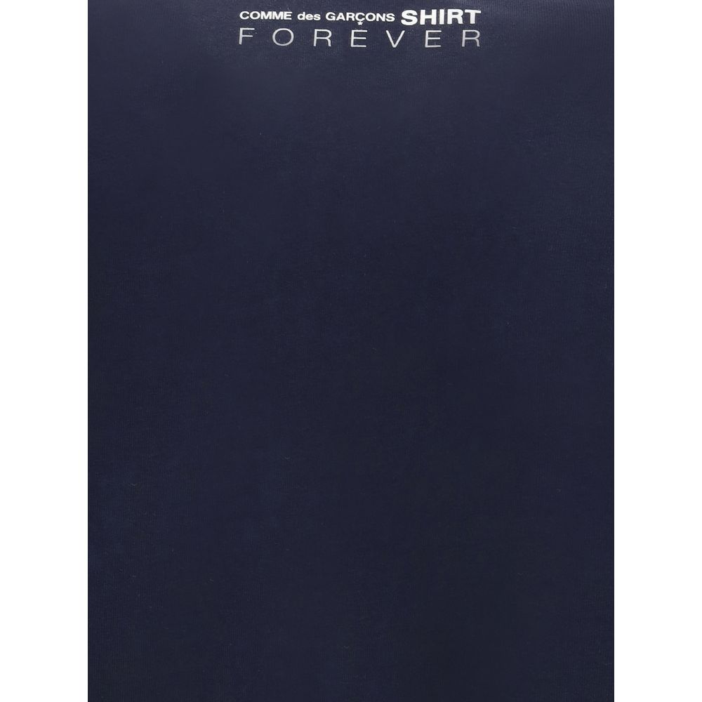 Comme Des Garçons Blue Cotton Long Sleeve T-Shirt with back logo print, showcasing classic and contemporary style, ideal for AW25 season.