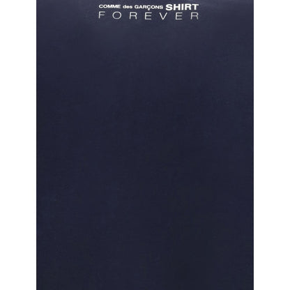 Comme Des Garçons Blue Cotton Long Sleeve T-Shirt with back logo print, showcasing classic and contemporary style, ideal for AW25 season.