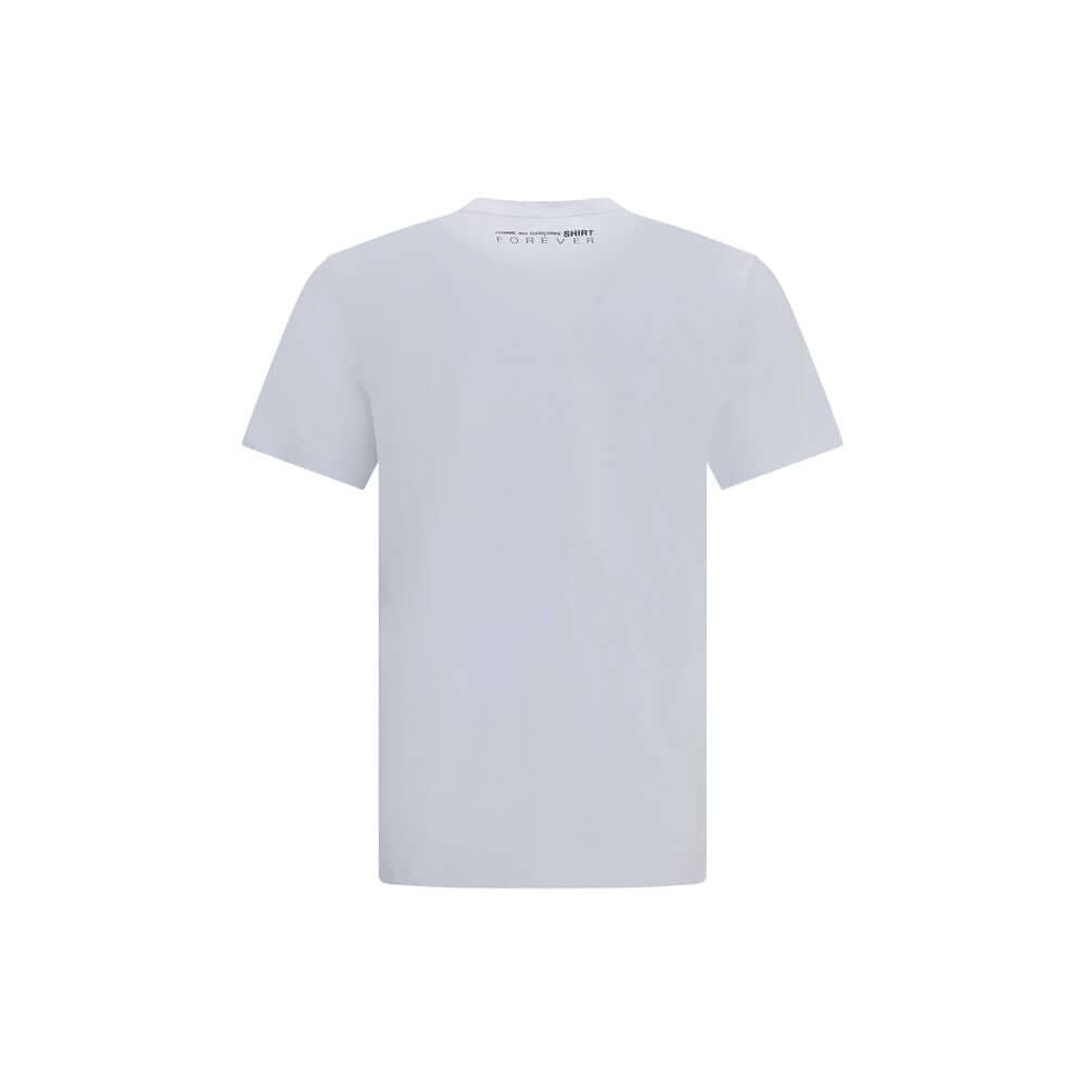 Comme Des Garçons White Cotton Sportswear T-Shirt with crew neck and minimalist logo on back, 100% cotton, AW25 season.