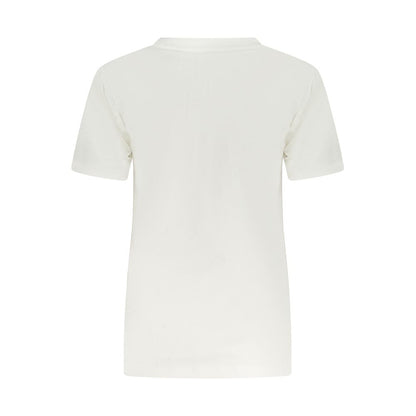 Back view of Converse White Cotton Women T-Shirt showcasing its slim fit design with breathable, pure cotton fabric.