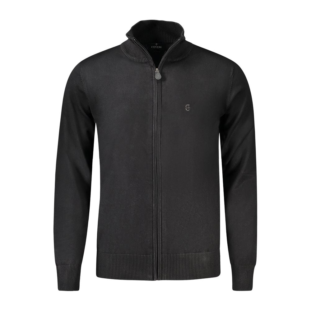 Coveri Moving Black Nylon Sweater - Long sleeve cardigan with zip closure, logo, and embroidery.