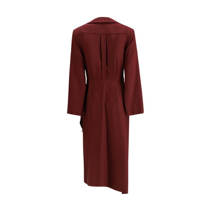 Back view of Crida Milano Bordeaux Silk Casual Dress with elegant draping and sophisticated design.