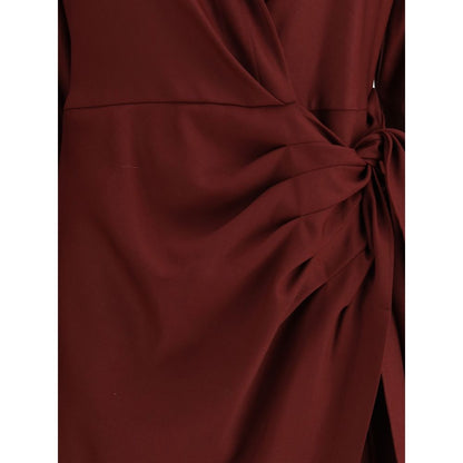 Crida Milano Bordeaux Silk Casual Dress with draped front and tie bow detail.