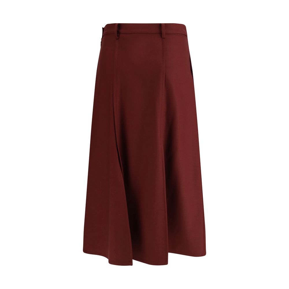 Crida Milano Bordeaux Wool Midi Skirt with central pleats and clean lines for an elegant silhouette.
