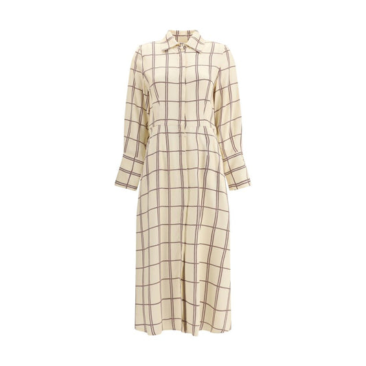 Crida Milano Multicolor Viscose Casual Dress with checked pattern, classic collar, cuffed sleeves, wide skirt, and side pockets.