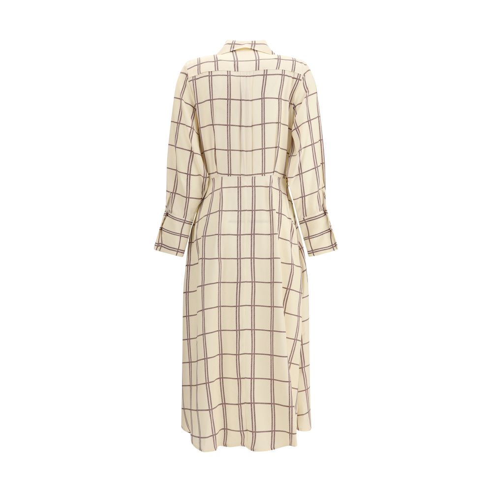 Back view of Crida Milano Multicolor Viscose Casual Dress with check pattern, cuffed sleeves, and wide skirt, highlighting the classic structure.