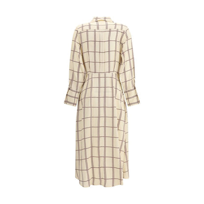Back view of Crida Milano Multicolor Viscose Casual Dress with check pattern, cuffed sleeves, and wide skirt, highlighting the classic structure.