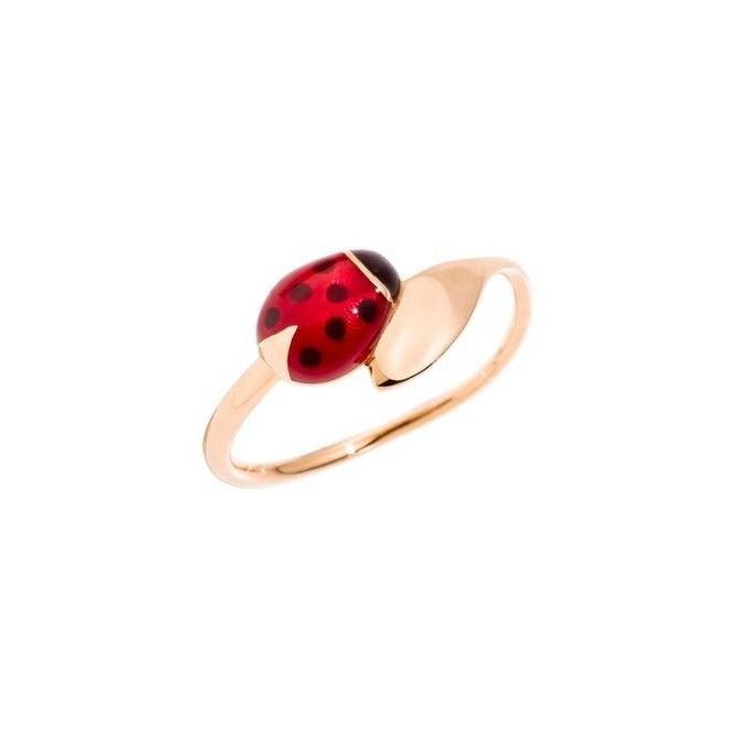 DODO Mod. DAB9000LADYBERO9R4 Gold 9kt lady ring in rose gold with a ladybug design, packaged in an official box.