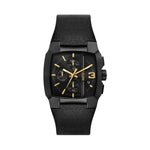DIESEL Mod. CLIFFHANGER wristwatch with black leather strap, 40mm IP brown stainless steel case, quartz movement, and mineral dial in an official box.