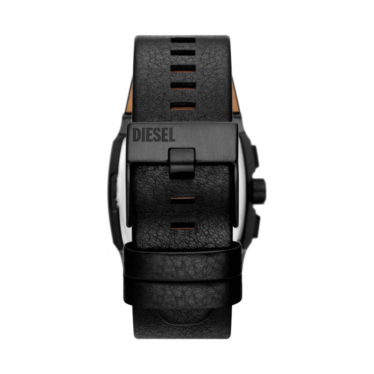 Back view of DIESEL Mod. CLIFFHANGER wristwatch with black leather strap and stainless steel IP brown case, 40 mm, suitable for gents.