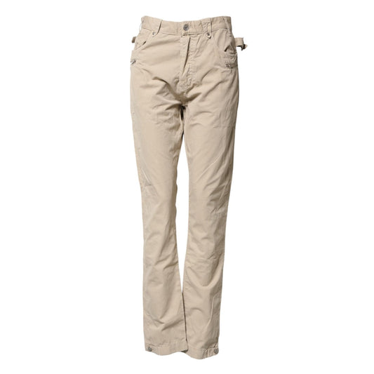 Daniele Alessandrini Beige Cotton Mid Waist Straight Men Denim Jeans with sleek silhouette and versatile fit.