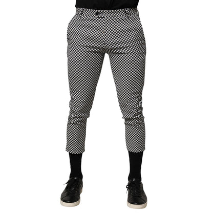 Daniele Alessandrini Black White Checkered Men Cropped Pants showcasing modern silhouette and mid-waist fit, perfect for casual streetwear.