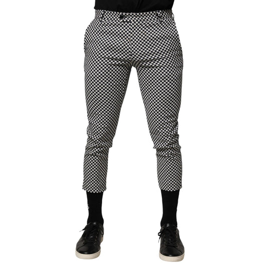 Daniele Alessandrini Black White Checkered Men Cropped Pants showcasing modern silhouette and mid-waist fit, perfect for casual streetwear.