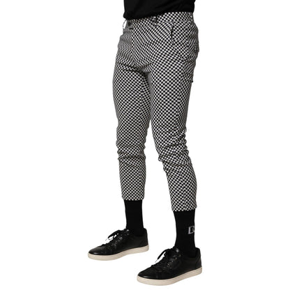 Daniele Alessandrini Black White Checkered Men Cropped Pants, stylish mid-waist fit, modern silhouette, versatile fashion statement.