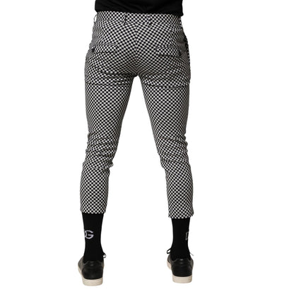 Daniele Alessandrini Black White Checkered Men Cropped Pants back view, high-quality denim, stylish mid-waist fit.