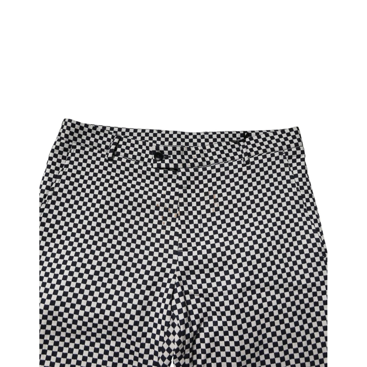 Daniele Alessandrini Black White Checkered Men Cropped Pants with mid-waist fit and modern silhouette.