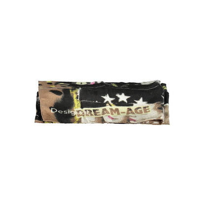 Desigual Black Polyester Accessory, printed scarf with logo, 180x72 cm, folded view.