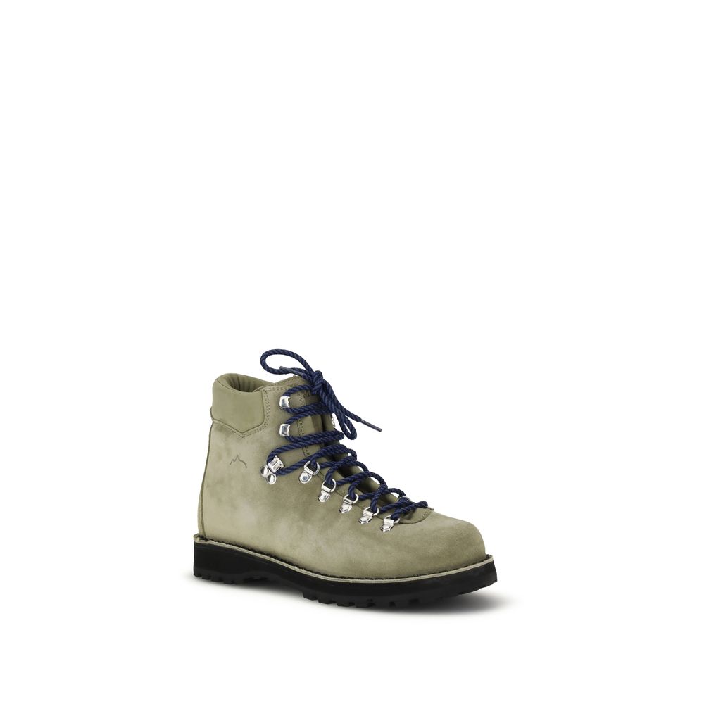 Diemme Green Leather Lace-Up Boots - Italian mountaineering boots with lightweight sole, padded lining, and extra laces for comfort and versatility.