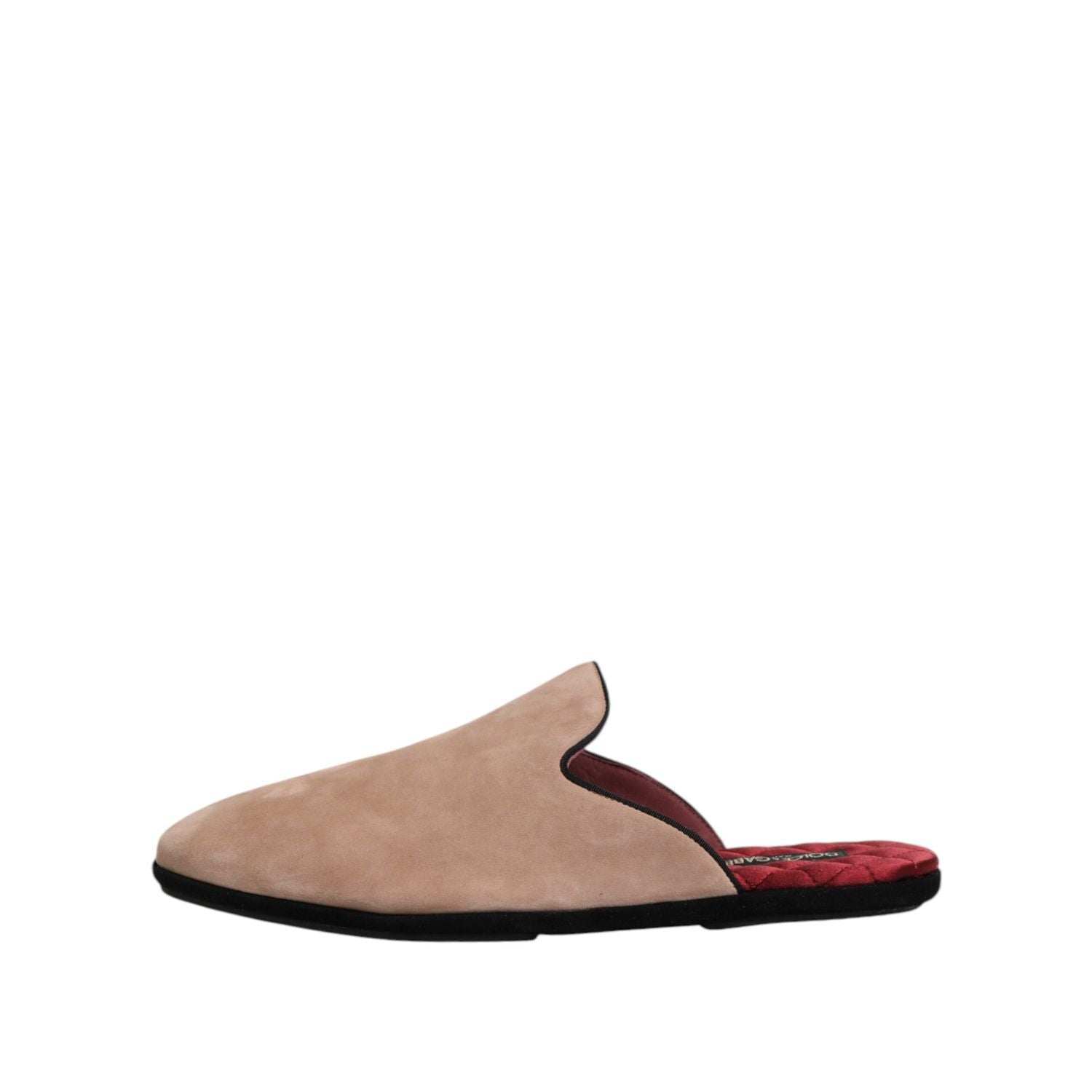 Dolce & Gabbana Beige Capra Suede Slides Flat Slipper Shoes