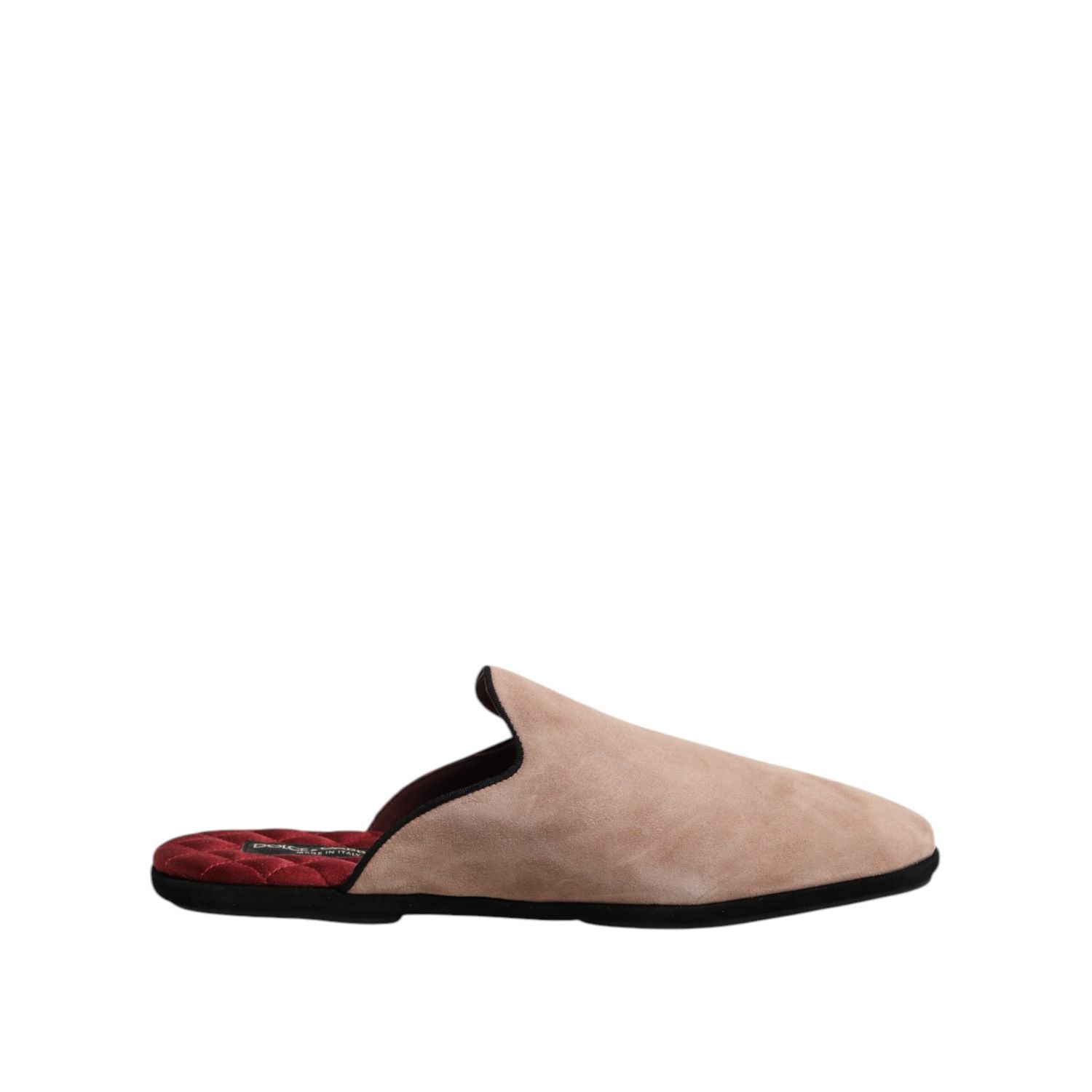 Dolce & Gabbana Beige Capra Suede Slides Flat Slipper Shoes