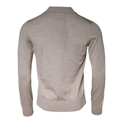 Dolce & Gabbana Beige Cashmere Knit Collared Pullover Sweater with button closure and logo details, back view.