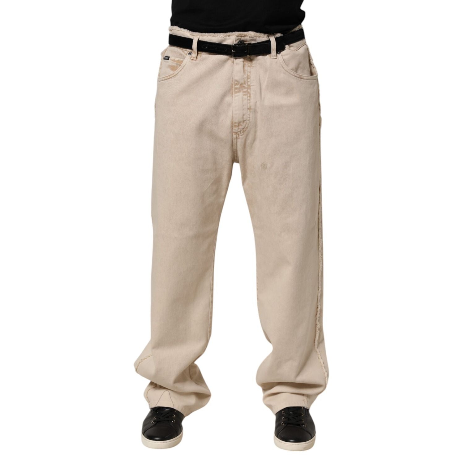 Dolce & Gabbana Beige Cotton Straight Denim Trouser Jeans