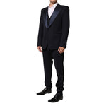 Dolce & Gabbana Black 3 Piece Wool Silk Blend Suit SICILIA with satin peak lapels, perfect for formal events and weddings.