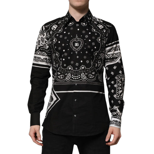 Dolce & Gabbana Black Bandana Print Logo MARTINI Dress Shirt TSH91323-43
