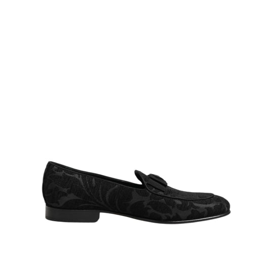 Dolce & Gabbana Black Brocade Crown Loafers Dress Shoes
