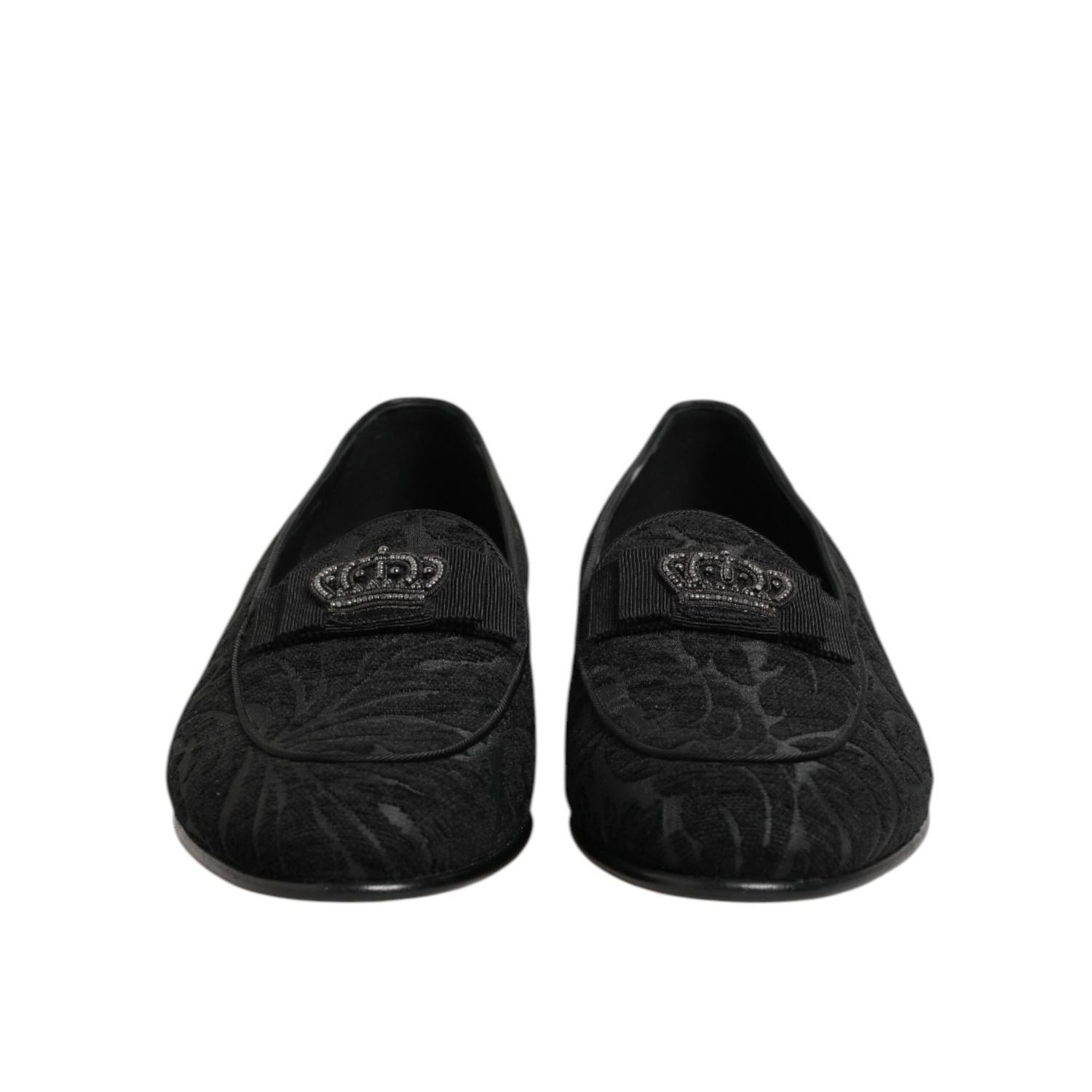 Dolce & Gabbana Black Brocade Crown Loafers Dress Shoes