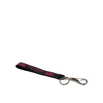 Dolce & Gabbana Black Burgundy Nylon DG Logo Crown Holder Keychain Keyring
