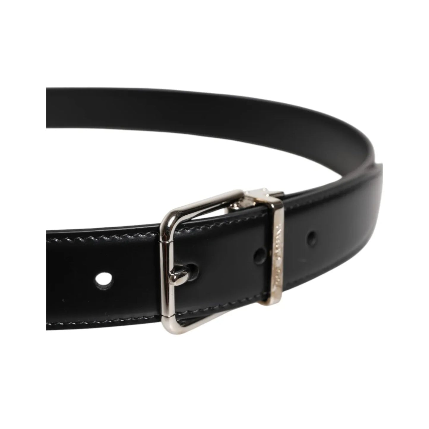 Dolce & Gabbana Black Calf Leather Silver Metal Buckle Belt