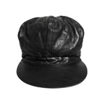 Dolce & Gabbana Black Calf Newsboy Capello Cabbie Hat in leather with logo details, minor scratches visible on the back.
