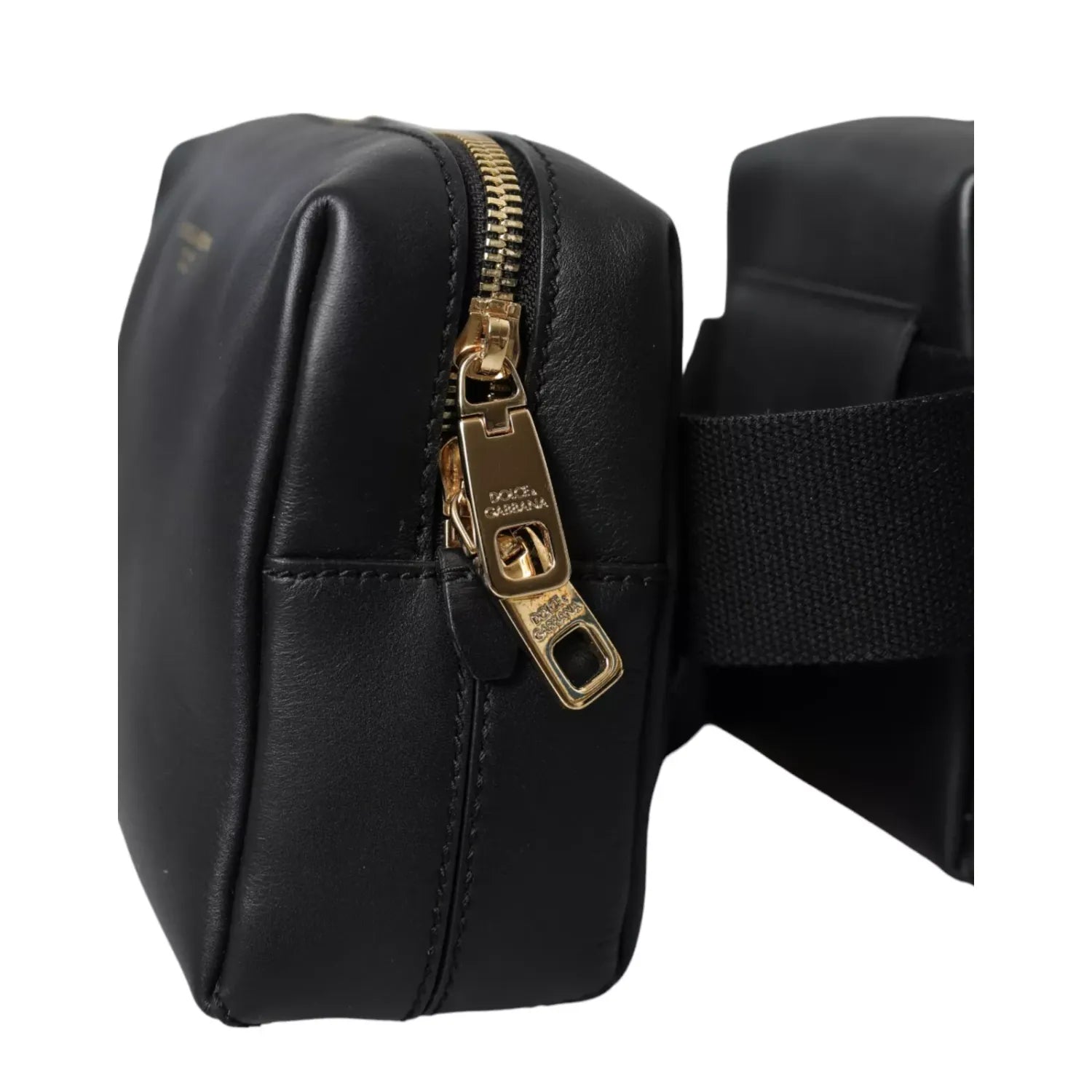 Dolce & Gabbana Black Calfskin Leather Double Waist Belt Fanny Pack Bag