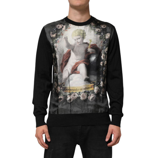 Dolce & Gabbana Black Cashmere Cherub Print Baroque Sweater TSH90304-50