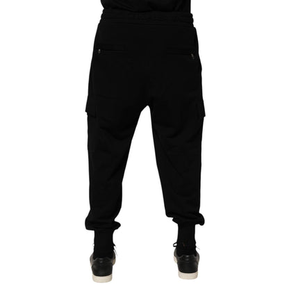Dolce & Gabbana Black Cotton Blend Cargo Joggers Drawstring Pants