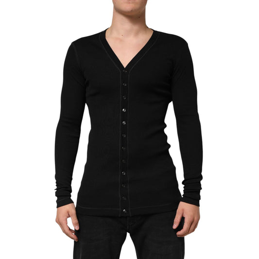 Dolce & Gabbana Black Cotton Button Up Men Cardigan Sweater TSH91213-M