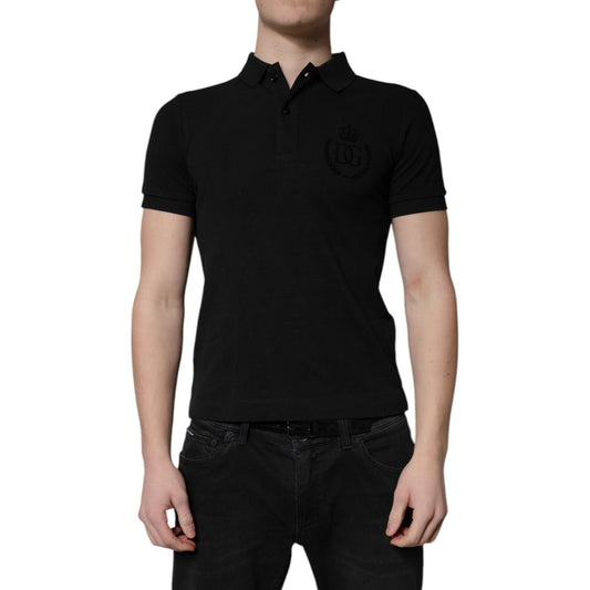 Dolce & Gabbana Black Cotton DG Logo Collared Polo T-shirt