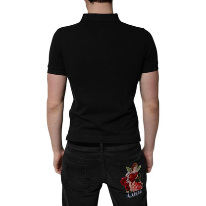 Dolce & Gabbana Black Cotton DG Logo Collared Polo T-shirt