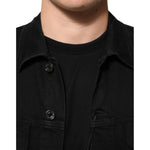 Dolce & Gabbana Black Cotton Denim Stretch Button Up Jacket close-up view with button details