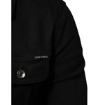 Dolce & Gabbana Black Cotton Denim Stretch Button Up Jacket with logo detail and button on chest pocket.