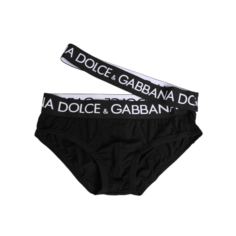 Dolce & Gabbana Black Cotton Elastic Logo Waistband Swimwear with bold logo waistband, classic black design, and comfortable fit.