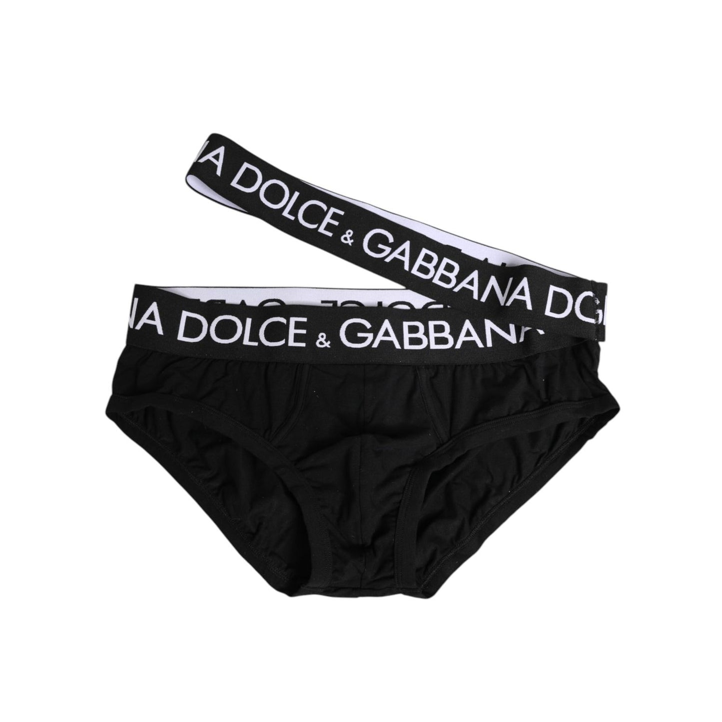 Dolce & Gabbana Black Cotton Elastic Logo Waistband Swimwear with bold logo waistband, classic black design, and comfortable fit.